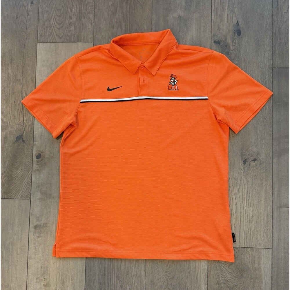 Nike Golf Oklahoma State OSU Cowboys Polo Shirt Mens L Orange Pistol Pete NCAA
